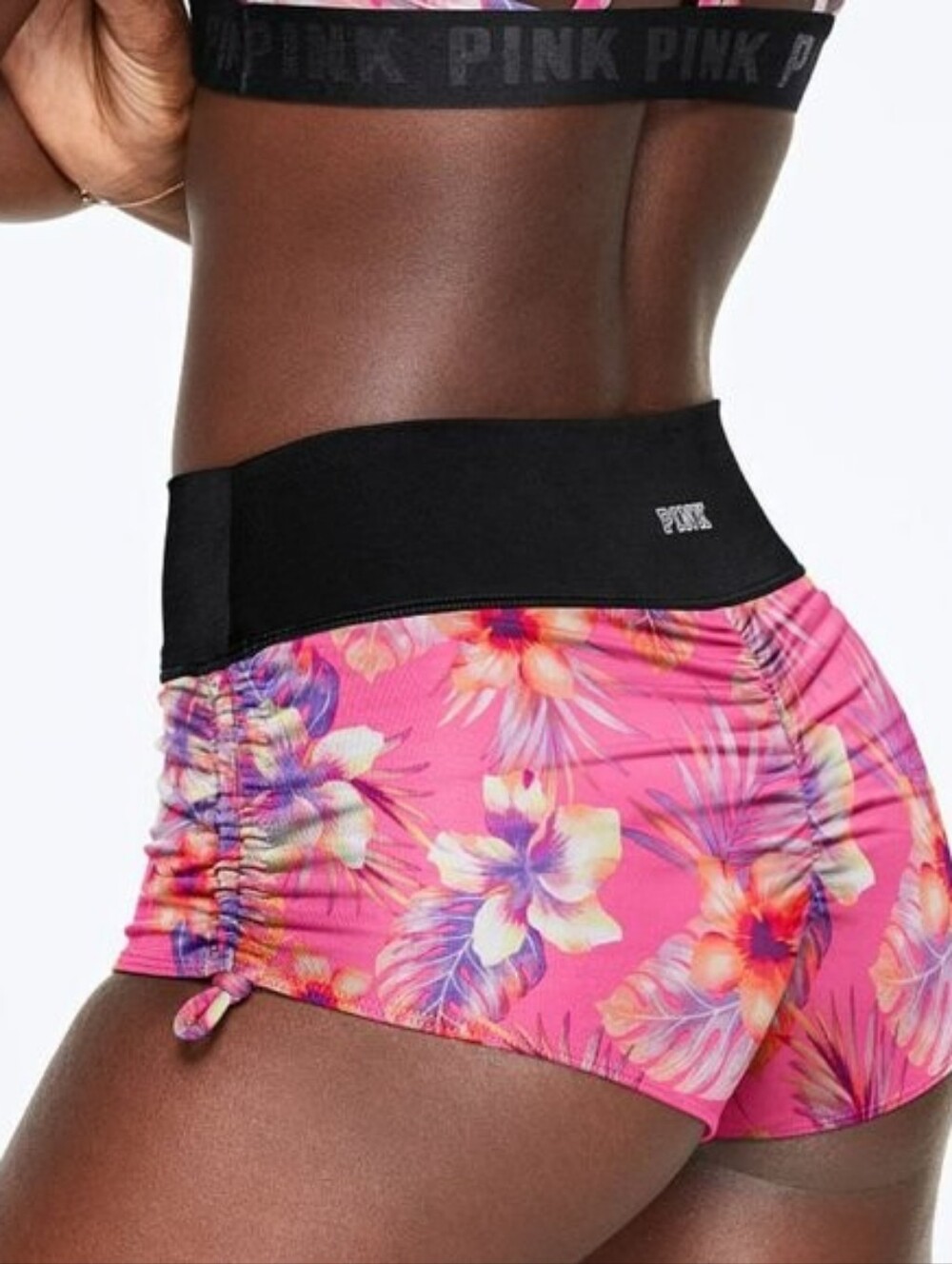 Small Victoria's Secret Pink Multi Color Tropical Floral Print Gym 2 Swim Shorts